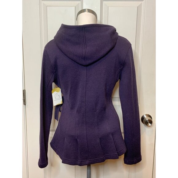 Title Nine Purple Merino Wool Blend Belted Tie Front Hooded Sweater, Size S - Picture 7 of 10